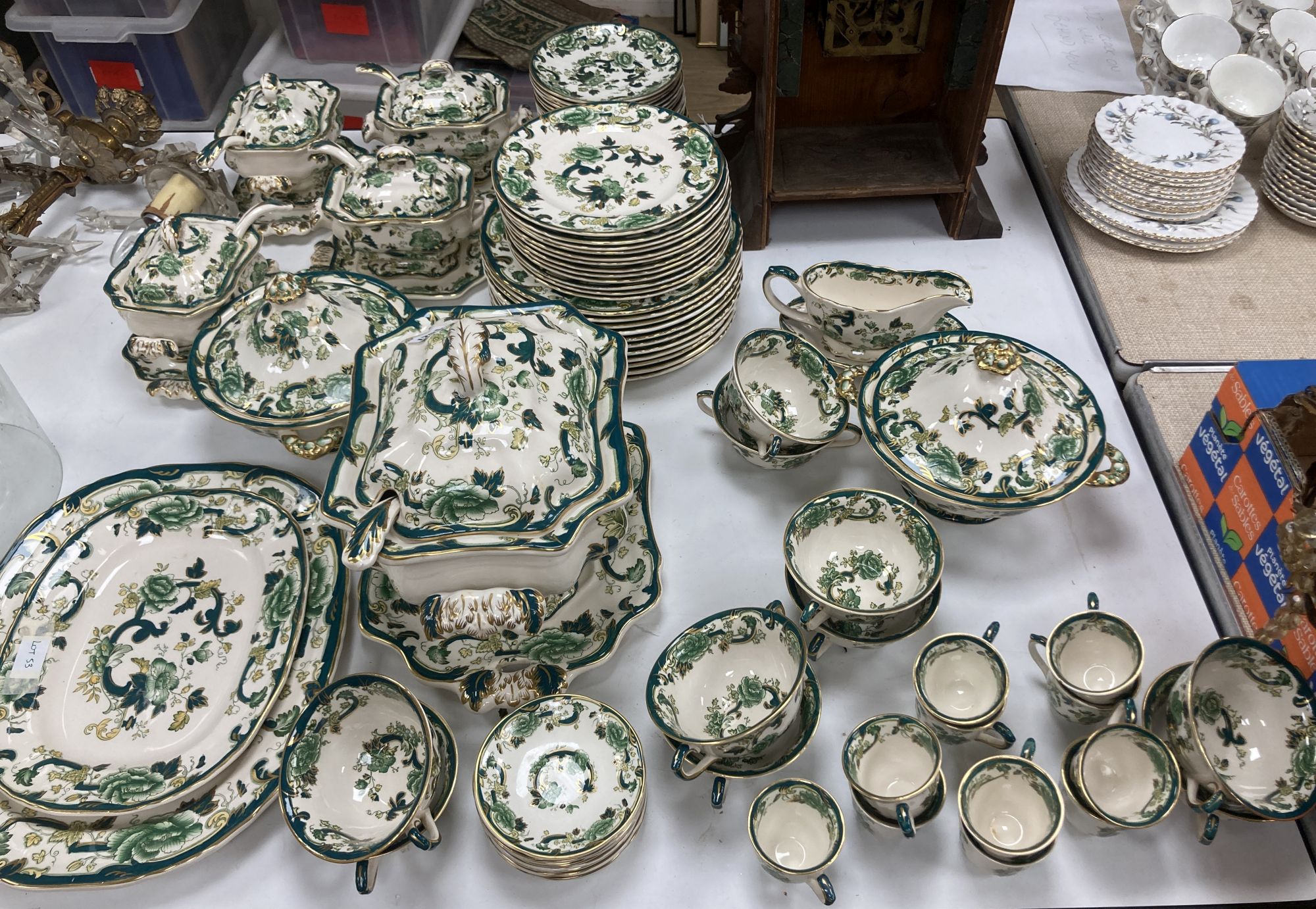 An extensive Masons Ironstone green peony pattern dinner service